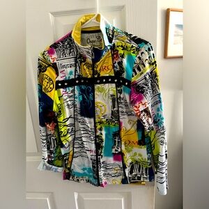 ONQUE casuals knit zip front jacket… Contemporary print.medium